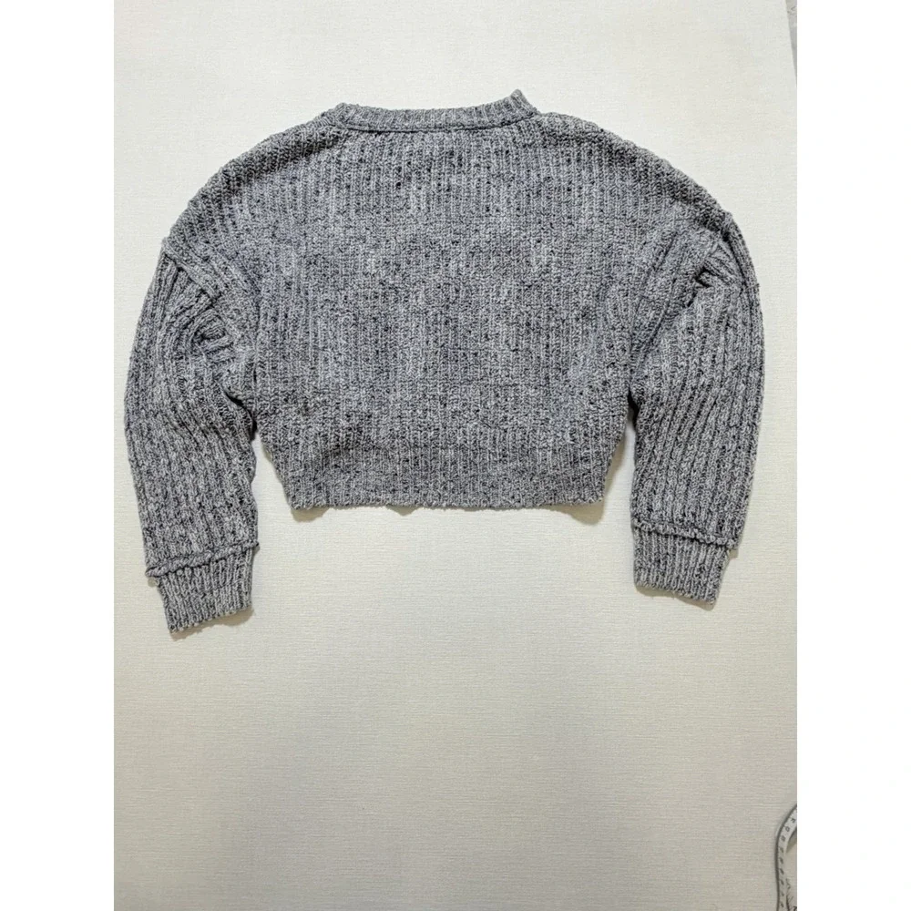 Free People On Your Side Gray Knit Cropped Long Sleeve Pullover Sweater M
